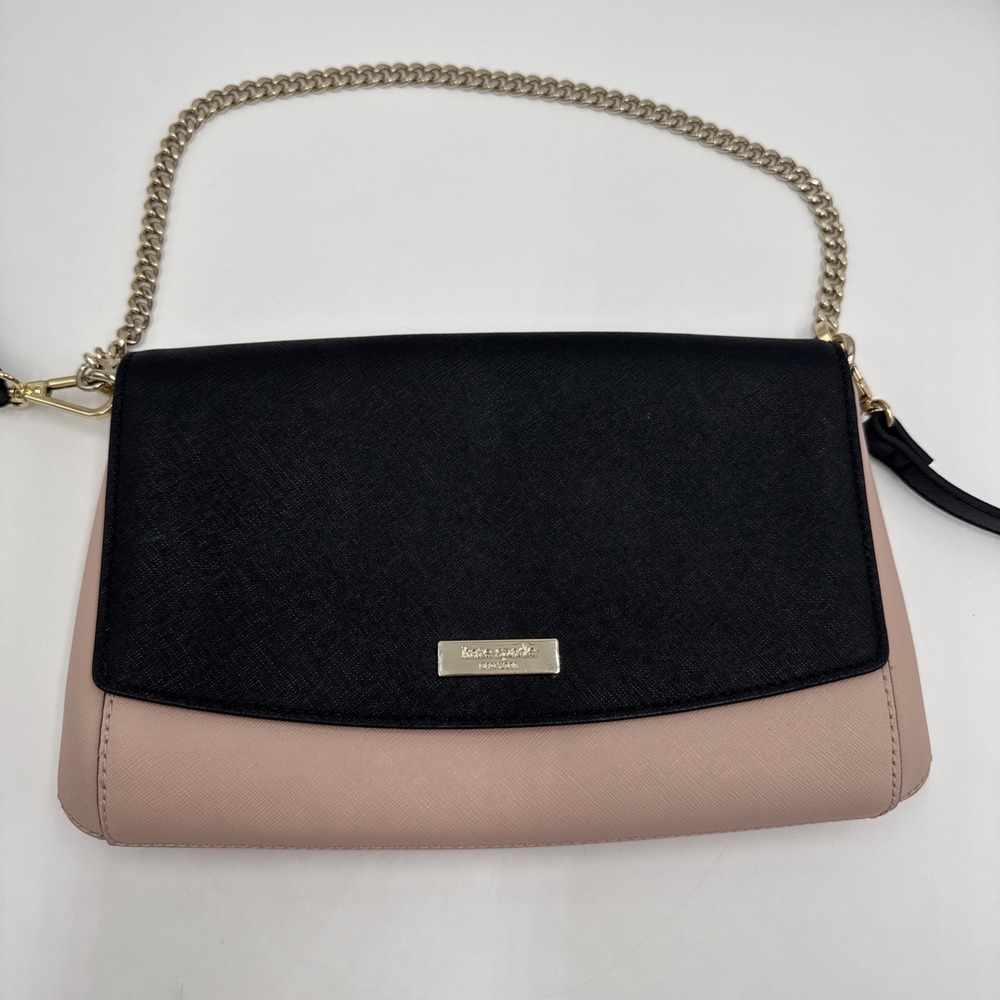 Kate Spade New York Blush & Black Leather Chain Strap Crossbody Saffiano S338 - Picture 2 of 7